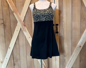 80s black and leopard print dress