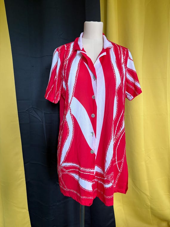 red,white,gold button up with abalone buttons - image 1