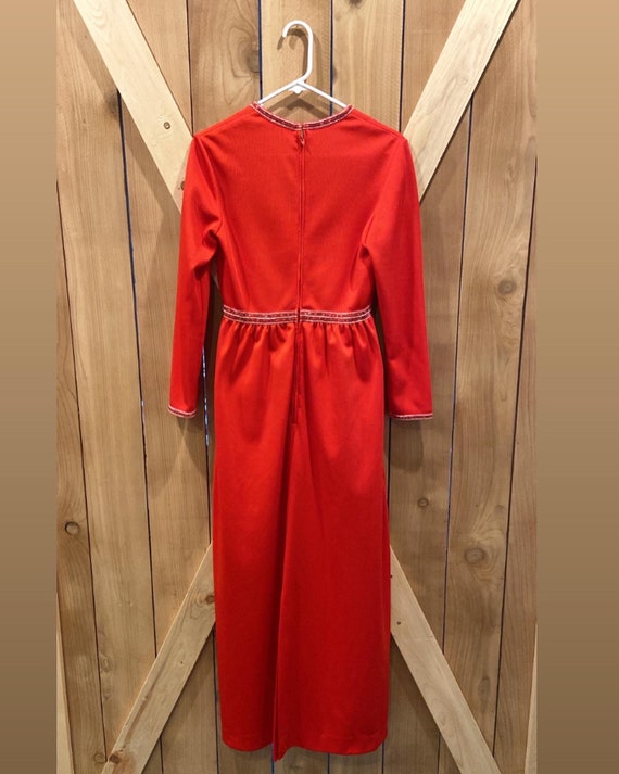 Vintage red 70s dress, sequin detail - image 2