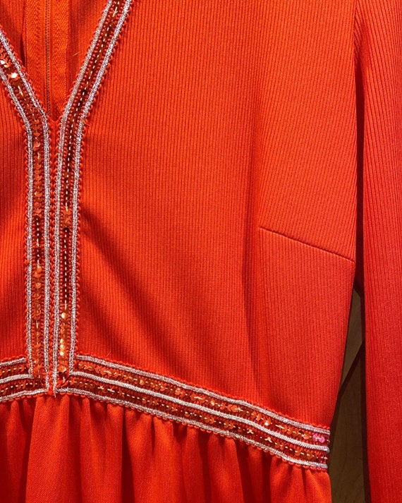 Vintage red 70s dress, sequin detail - image 3