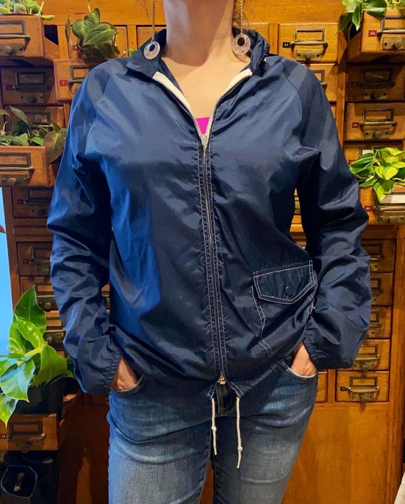 Vintage Sears blue jacket, 100% nylon rain jacket.