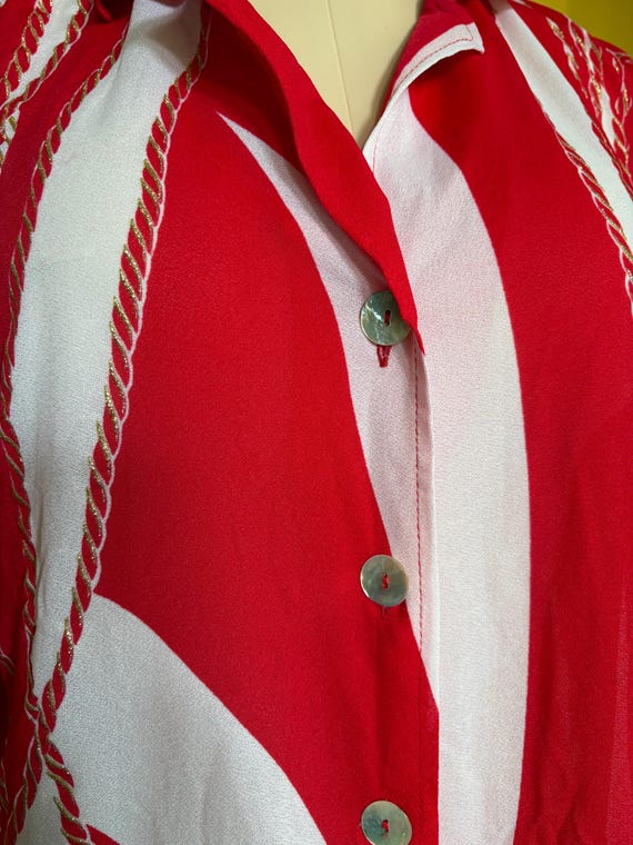 red,white,gold button up with abalone buttons - image 2