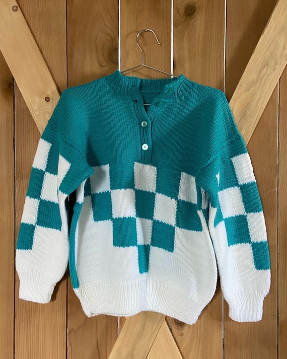 vintage white and teal sweater
