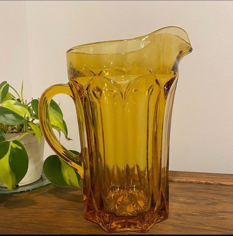 Vintage Amber Glass Pitcher Etsy
