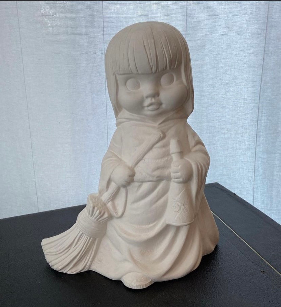 Ceramic Bisque Upaint Little Girl Witch With Broom, Alberta’s Mold Inc