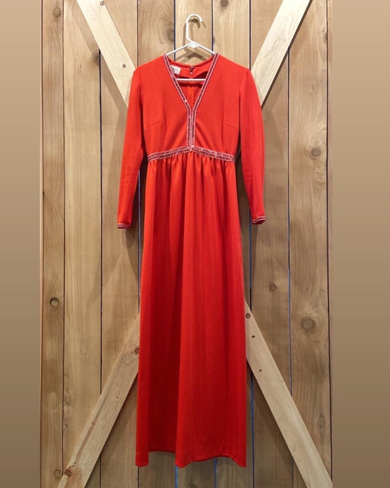 Vintage red 70s dress, sequin detail - image 1