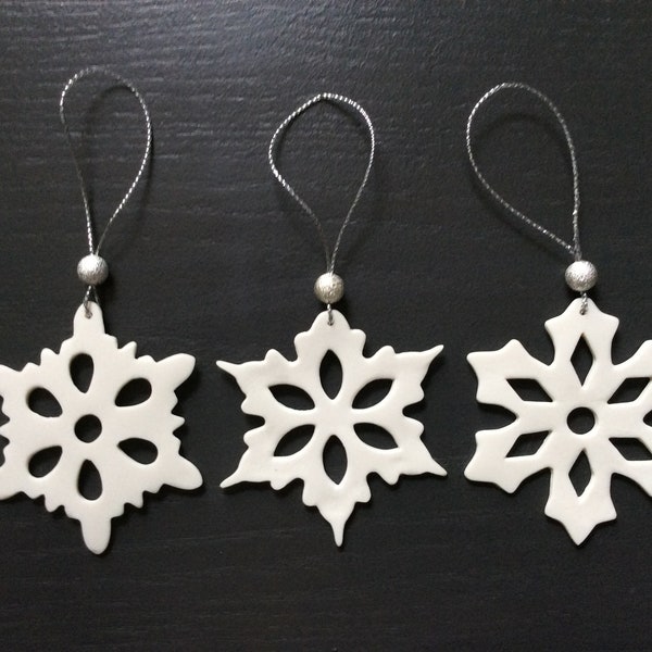 Set of 3, Christmas decorations, Porcelain, hanging ornaments, handmade, the perfect gift tag or tree decorations.