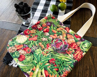 Vegetable Print Cotton Tote Bag – Reusable Market Shopper