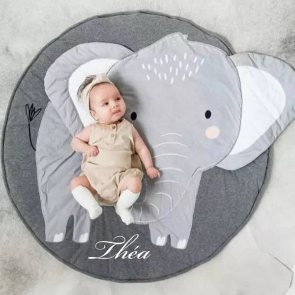 Tapis bébé personnalisé - Eléphant gris