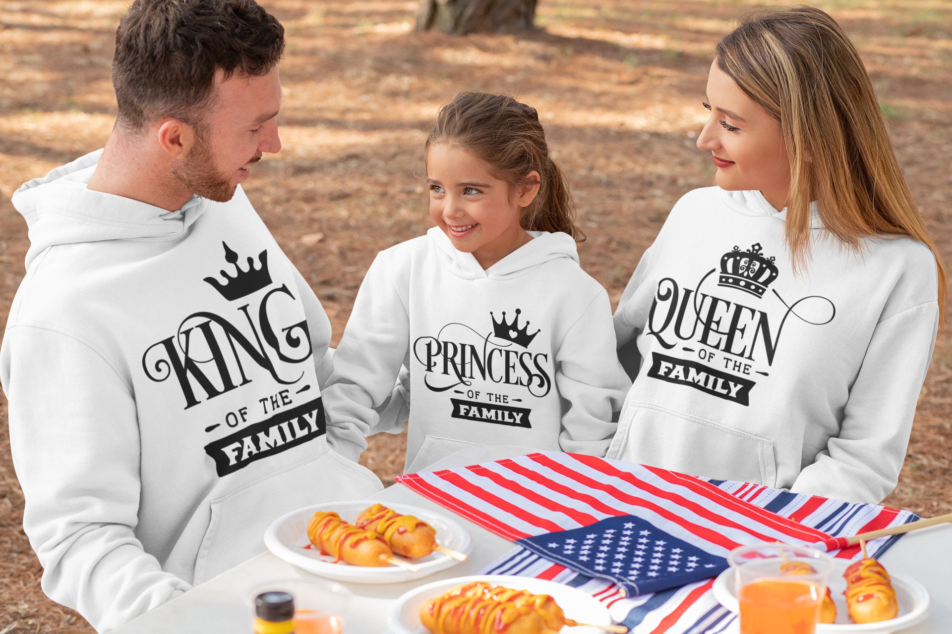 BeyondJudgementLLC Family King Queen Princess Prince White Hoodie, Aesthetic Hoodie, Husband Wife Daughter Son Trendy Hoodie, Matching Cotton Trendy Hoodie