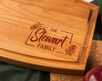 Personalized Walnut Cutting Board, Custom Family Name Charcuterie Gift