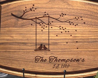Personalized Wedding Cutting Board: Love Birds Swing Engraving – Custom Wedding & Anniversary Gift for Couples