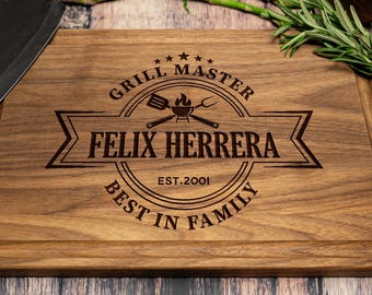 Personalized Walnut Cutting Board – Custom Engraved BBQ Grill Master Gift for Father's Day