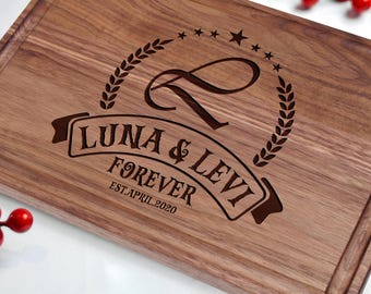 Personalized Wedding Gift Cutting Board, Custom Engraved Walnut Charcuterie Board