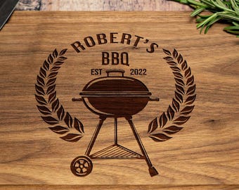 Personalized Fathers Day BBQ Walnut Cutting Board - Custom Engraved Grill Master
