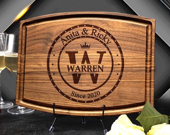 Personalized Cutting Board – Custom Engraved Walnut BBQ Gift Monogram Letter with a crown