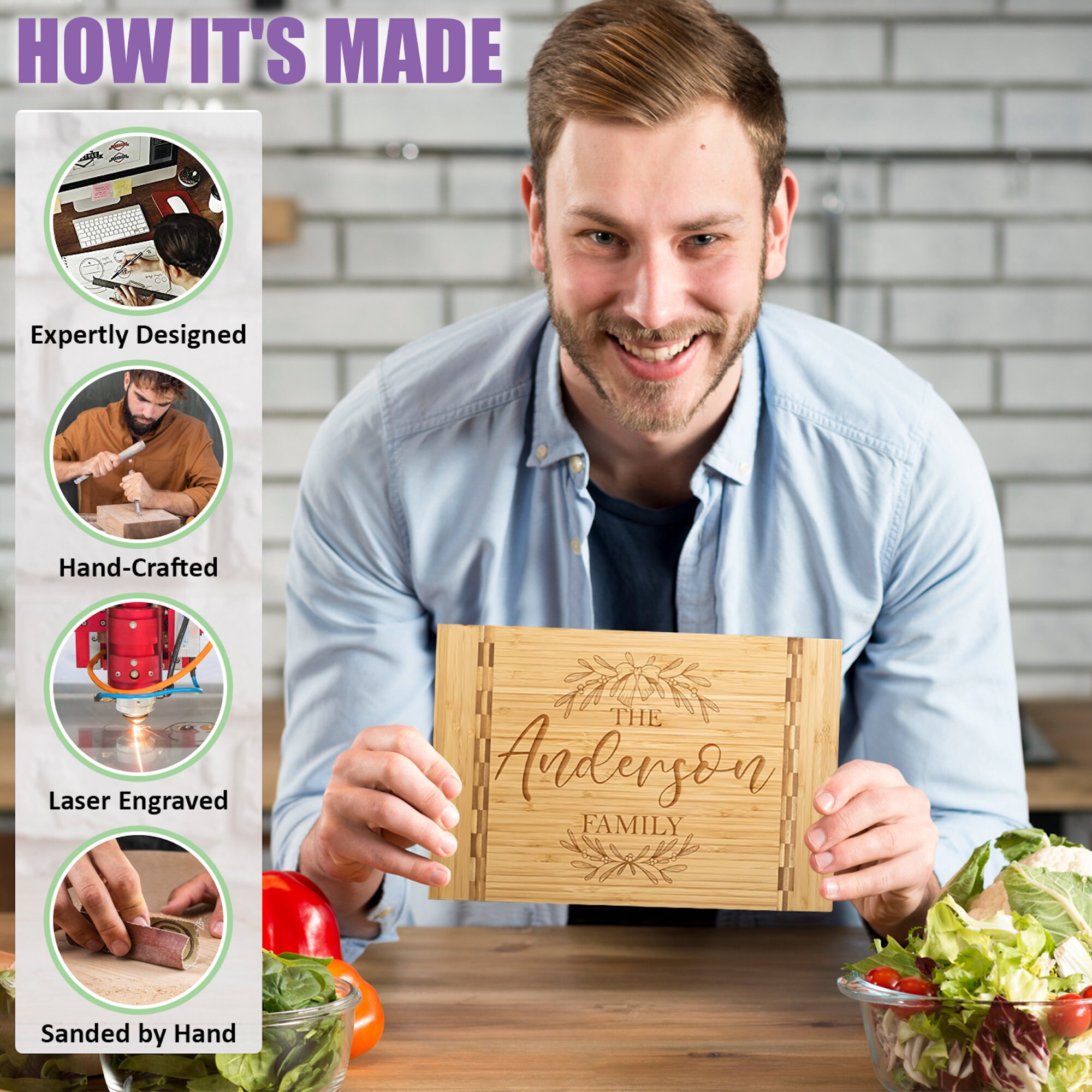 Custom Wood Cutting Board Personalized Kitchen Block Christmas Gift