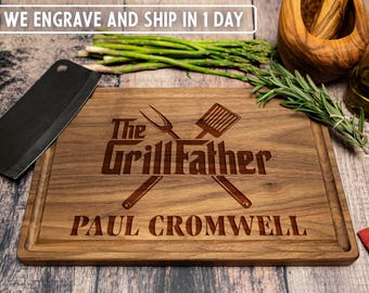 Personalized Christmas Gift for Dad, Grandpa Gift • Grillfather Cutting Board • Custom BBQ Grill Board • Engraved Father’s Day Gift