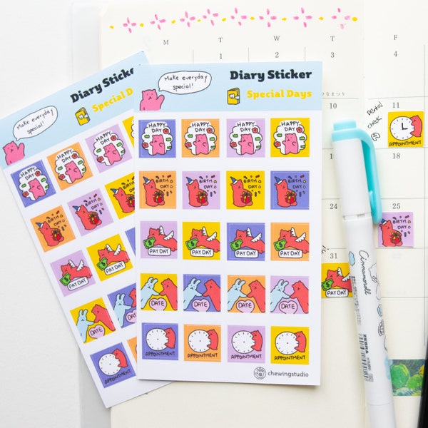 Special days glossy sticker sheet l Journal, diary, calendar stickers