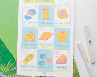 Seattle Bakery print l Rating guide l Travel souvenir l Bakery bread l Check off list