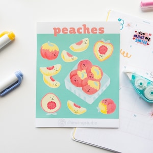 Peaches glossy sticker sheet l Fruit stickers l Food stickers l Journal stickers