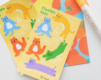 Flexible cats glossy sticker sheet l Journal, diary, calendar stickers