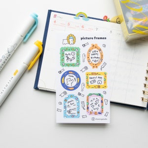 Animal picture frame glossy sticker sheet l Cute diary stickers l Bullet journal stickers l Vinyl stickers image 1