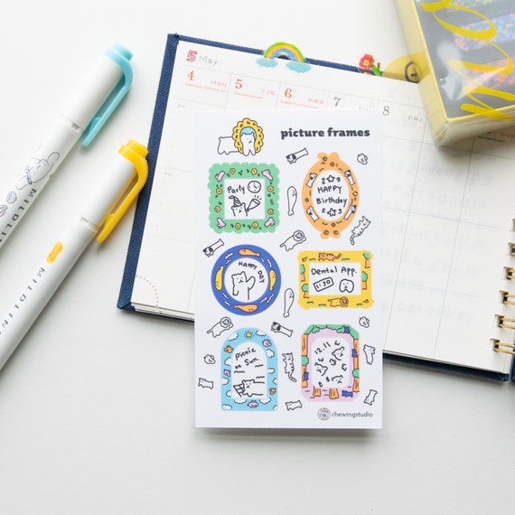 Animal picture frame glossy sticker sheet l Cute diary stickers l Bullet journal stickers l Vinyl stickers