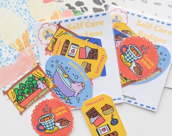 Self care badges sticker pack 5 pcs l Positive quotes, mental health stickers l Cute diary stickers l Bullet journal stickers