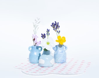 Mini short vase l Cloud patterned l Cute gift l Housewarming gift l Handmade ceramics l Cute pottery