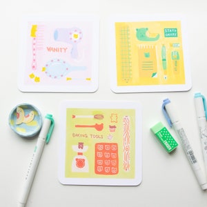 Alltagsgegenstand 3er Pack Drucke l Gouache Illustrationsdrucke l Backen l Kosmetik l Eitelkeit l Schreibwaren