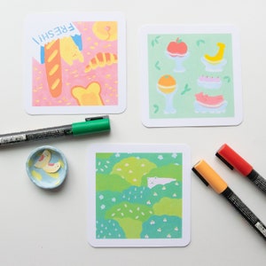 Geassorteerd pakket van 3 prints l gouache-illustraties l Bakkerijbrood l Stilleven l Natuur in het bos