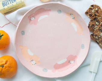 Cat chasing mouse large plate l Tableware l Dinner plate l Handmade ceramics l Cute pottery