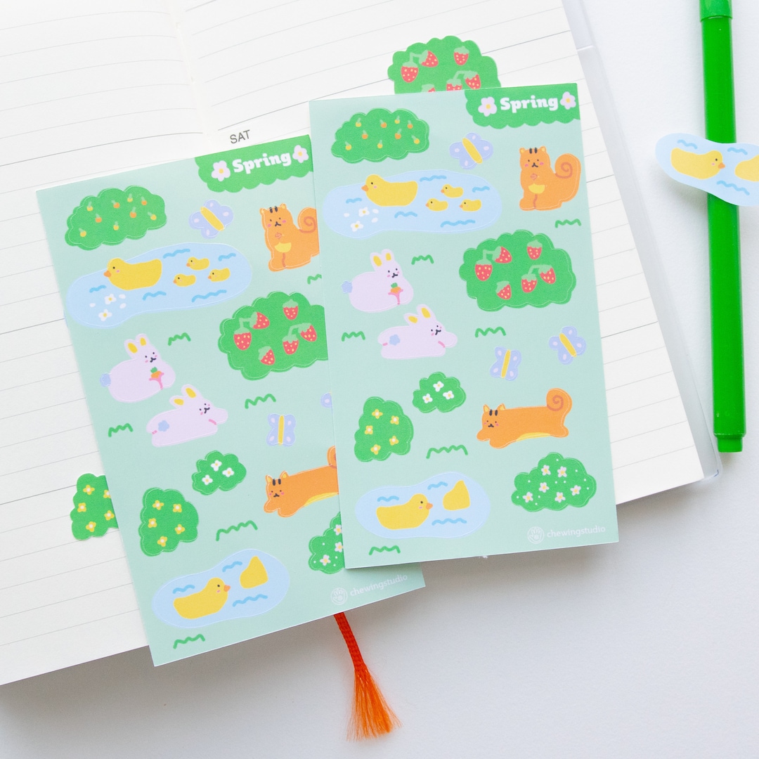 Spring Animals and Plants Glossy Sticker Sheet L Cute Dreamy Stickers L ...