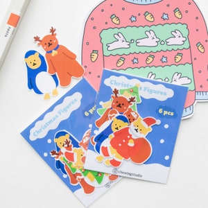 Stickerpakket kerstfiguren 6 stks l Stickers wintervakantiebeer l Leuke dagboekstickers l Bulletjournaalstickers