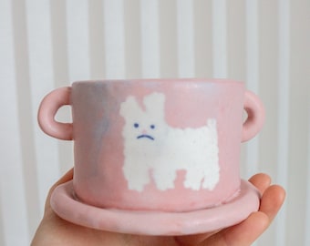 Sad and happy cloud bunny planter l Small flower pot l Handmade ceramics l Cute pottery l Porcelain clay