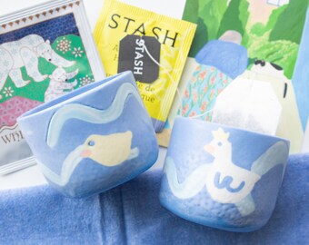 Swan and duck tea cups l Cup l Handmade ceramics l Cute pottery l Porcelain clay