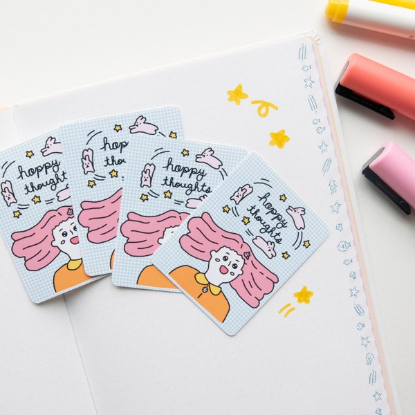 Happy thoughts glossy sticker l Positive, affirmation, happy  l Cute dreamy sticker