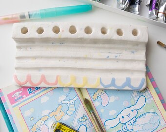 Brush and tool organizer l Watercolor palette l Aesthetic painting supply l Handmade ceramics l Cute pottery