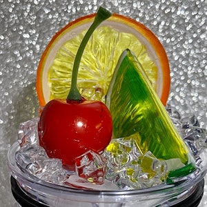 Orange Cherry Lime Fruit Tumbler Topper fits skinny straight and regular Stainless Tumbler - Fruit Topped Lid - Tumbler Toppers, unique gift
