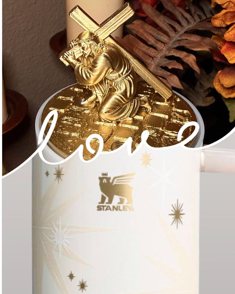 Jesús dorado con crucifijo, adorno para tapa de vaso, bota cruzada y bota de iglesia, accesorios para vasos Stanley, Starlight Shimmer imagen 7