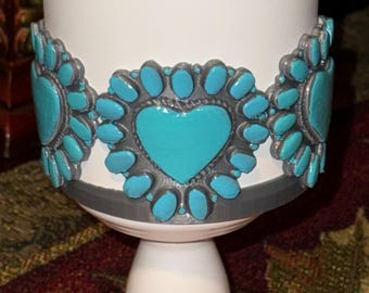 Heart Concho Turquoise Tumbler Boot, straw topper, lid topper, handle charm Stanley, Drink Sleeve Protective Boot, Unique jewelry