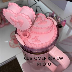 Pink Velvet Valentine Cake Heart Tumbler Lid Toppers, Straw Topper Slider Buddy, fits 20 30 or 40 oz Stanley image 15