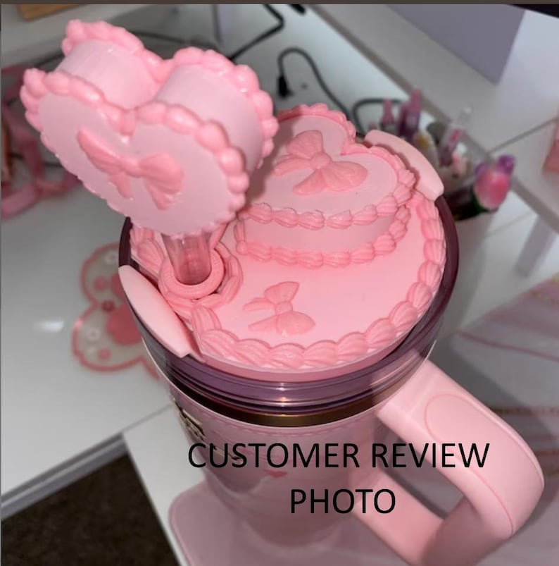 Pink Velvet Valentine Cake Heart Tumbler Lid Toppers, Straw Topper Slider Buddy, fits 20 30 or 40 oz Stanley image 15