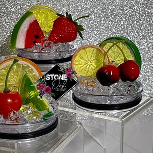 Fruit Tumbler Toppers that fit the 20 oz and 30 oz  skinny tumblers, Fruit Topped Tumbler Toppers - Decorative Lid for Tumblers, unique gift