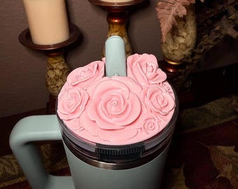 Rose Bouquet Cluster Tumbler Topper that fit Stanley Tumbler PRO TOUR Lids, Rose Accessory, 3D Decorative Lid, hot seller
