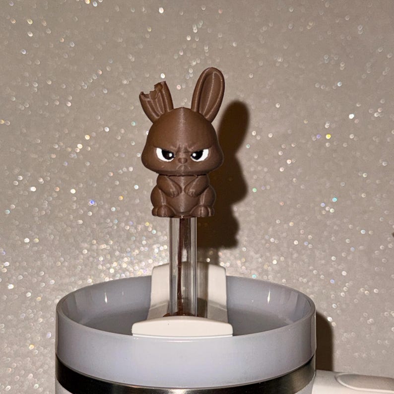 Grumpy Angry Chocolate Easter Bunny Straw Cap Topper, for Stanley ...