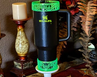 Glow in the Dark Neon Green Spiderweb Tumbler lid halo or Boot, Halloween Tumbler Sleeve, Fits 30 40 oz  Stanley Unique Gift, BEST SELLER