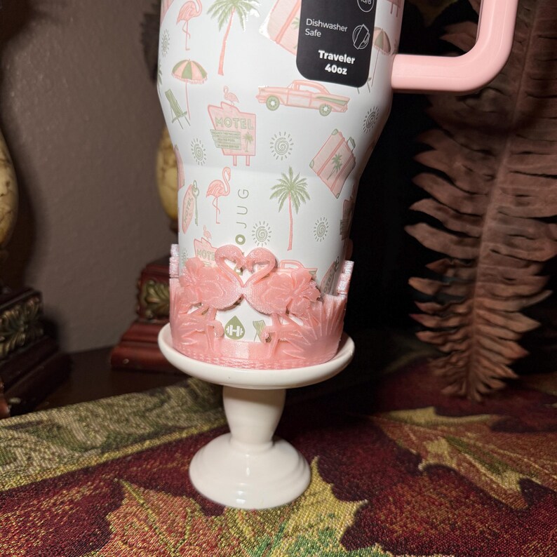 Beach Road Trip Cabana Flamingo Palm Tree Tumbler Boot, Unique Gift, Hydrojug, Stanley, multiple color image 17