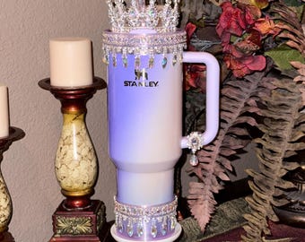 Starlit Iris Lavender Lilac Iridescent Rhinestone Princess Accessories for Stanley tumblers, Princess Crown Topper Bling Bangle Band